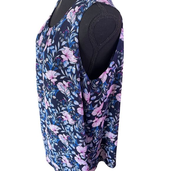 Vince Camuto Navy Floral Spring Injection Sleeveless Roundneck Blouse Sz‎ XXL - Picture 6 of 8